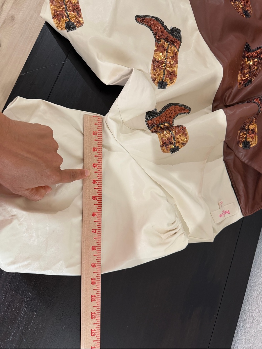 Peach Love California Brown and Cream Two-Tone Boot Appliqué Mini Dress - Picture 7 of 9